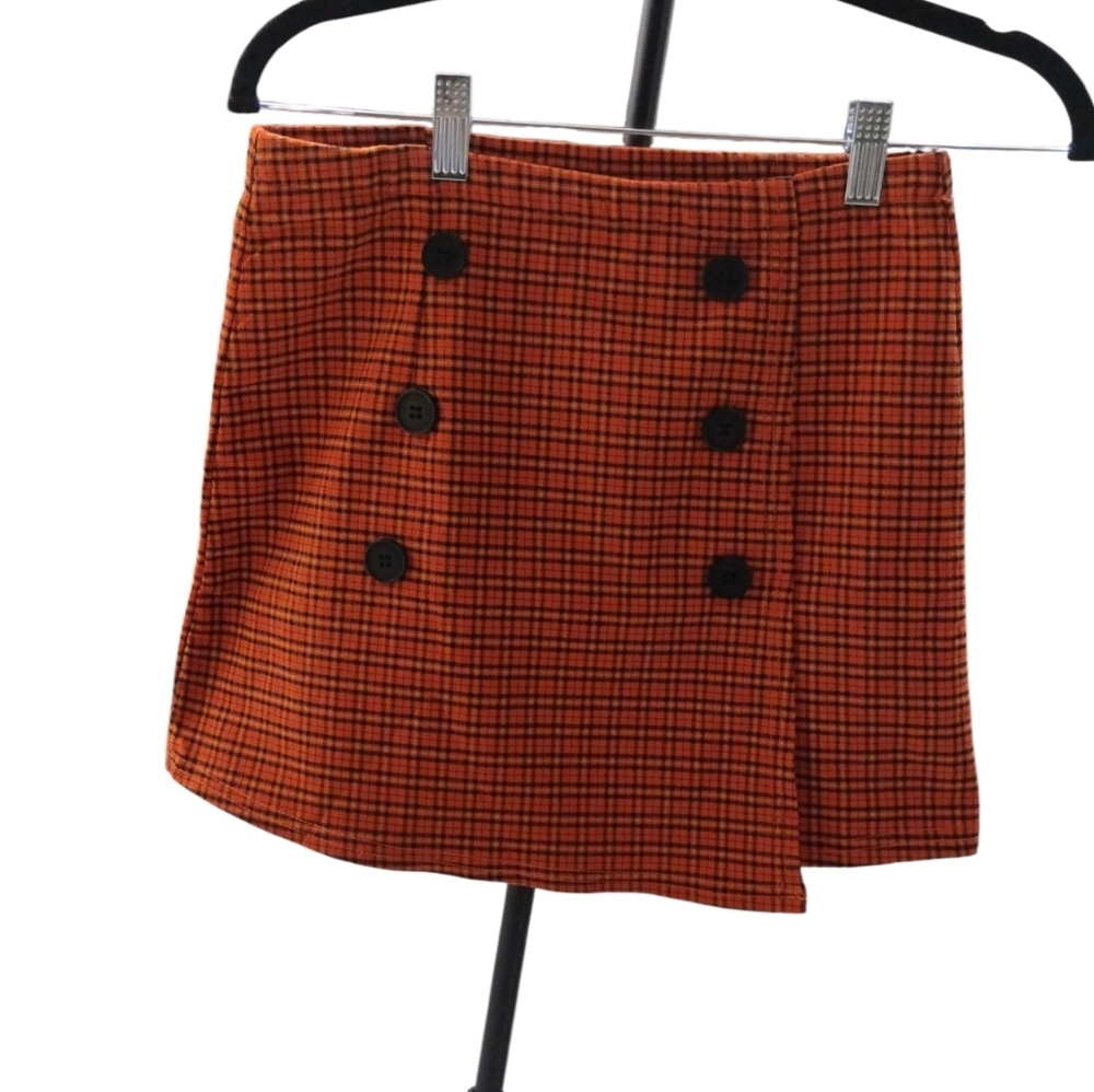 Exlura Plaid Orange Women's Mini Skirt SZ S NWT